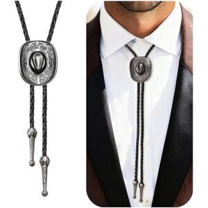 Western Cowboy Bolo Tie for Men & Women – Cowboy Hat Black Leather Rope Necktie